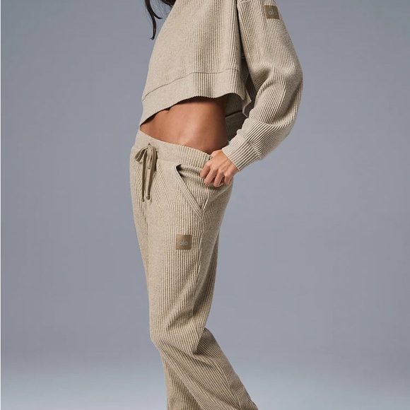 Beige Ribbed Knit Pants - Picture 1 of 5